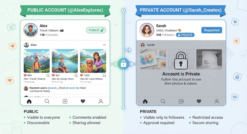 Instagram public versus private content