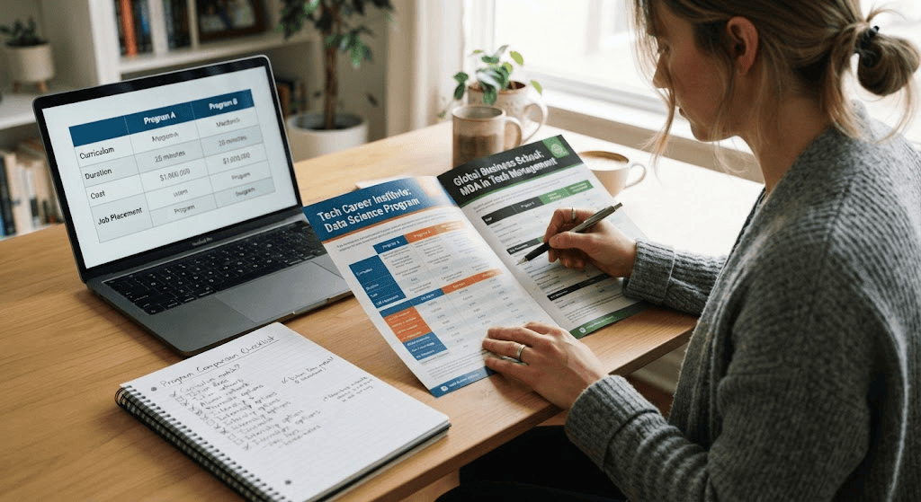 Professional comparing technology management certificate programs before enrolling