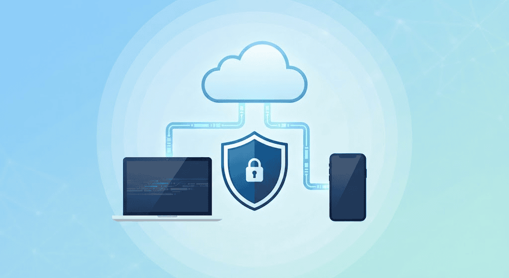 Illustration explaining cloud computing and cybersecurity basics for IT beginners