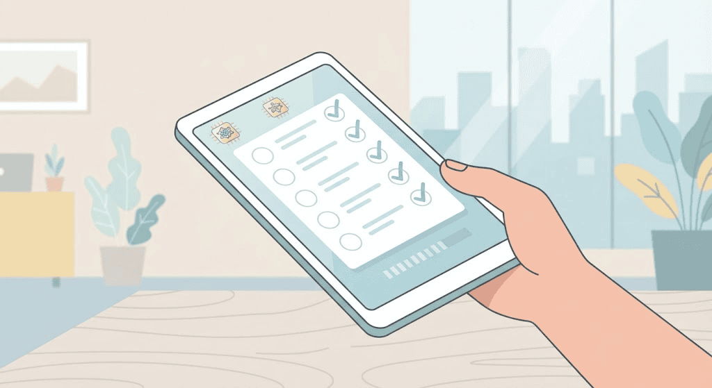 Checklist illustration for evaluating AI startups before investing or partnering