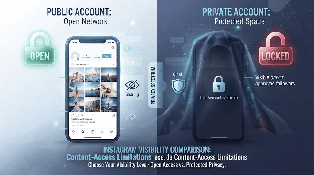 Instagram public and private account comparison