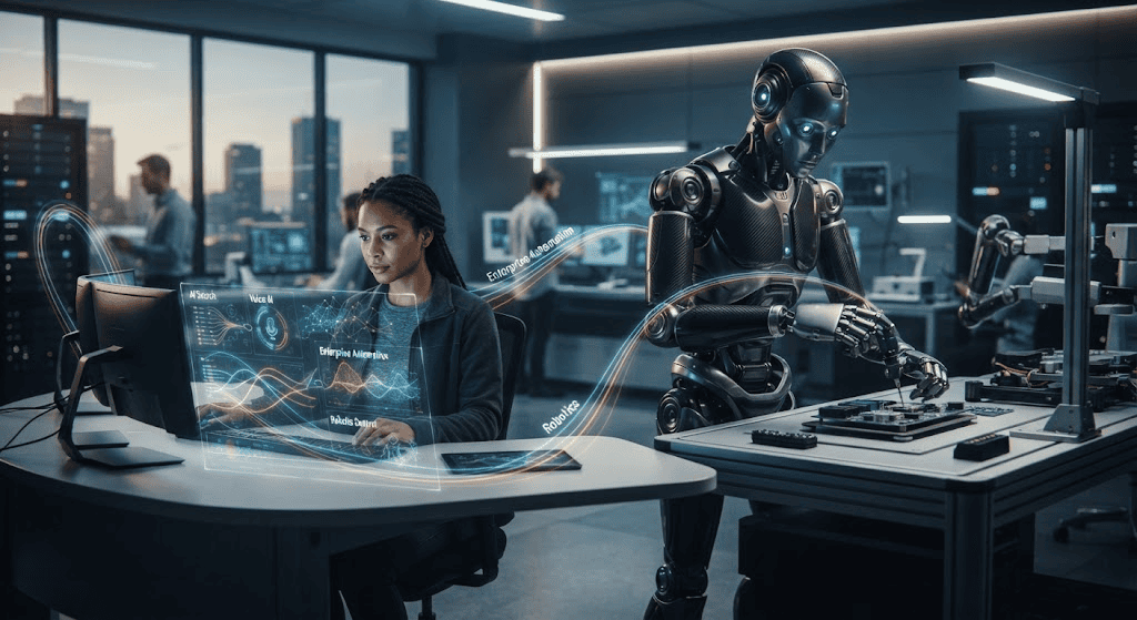 Future AI startup trends including AI agents enterprise automation and humanoid robotics
