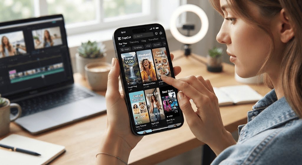 Selecting a CapCut Template on a mobile video editing app